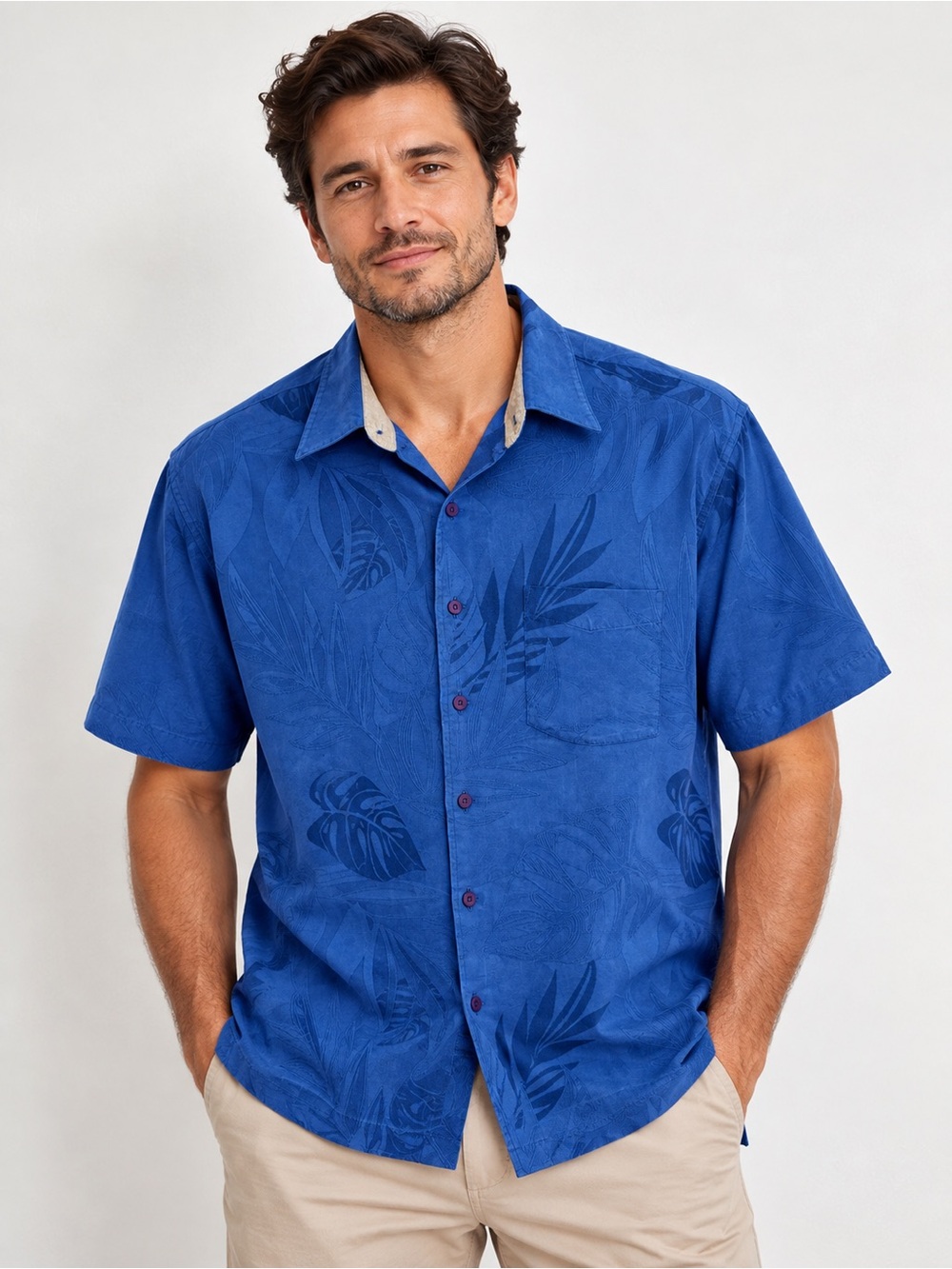Quiksilver Edition Men’s M Blue Tropical Hawaiian Shirt Comfort Fit Rayon Blend